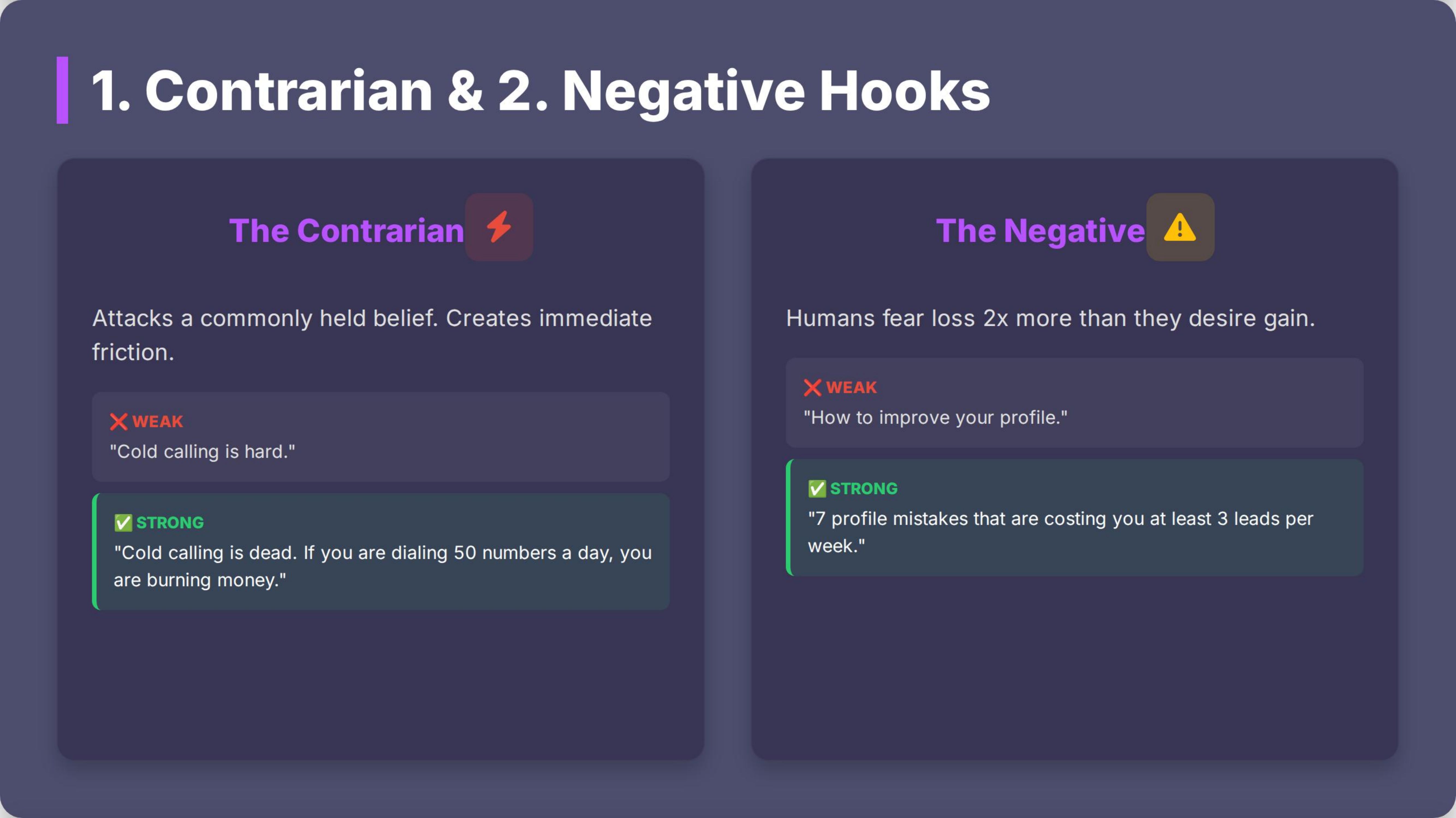 Contrarian + Negative Hooks